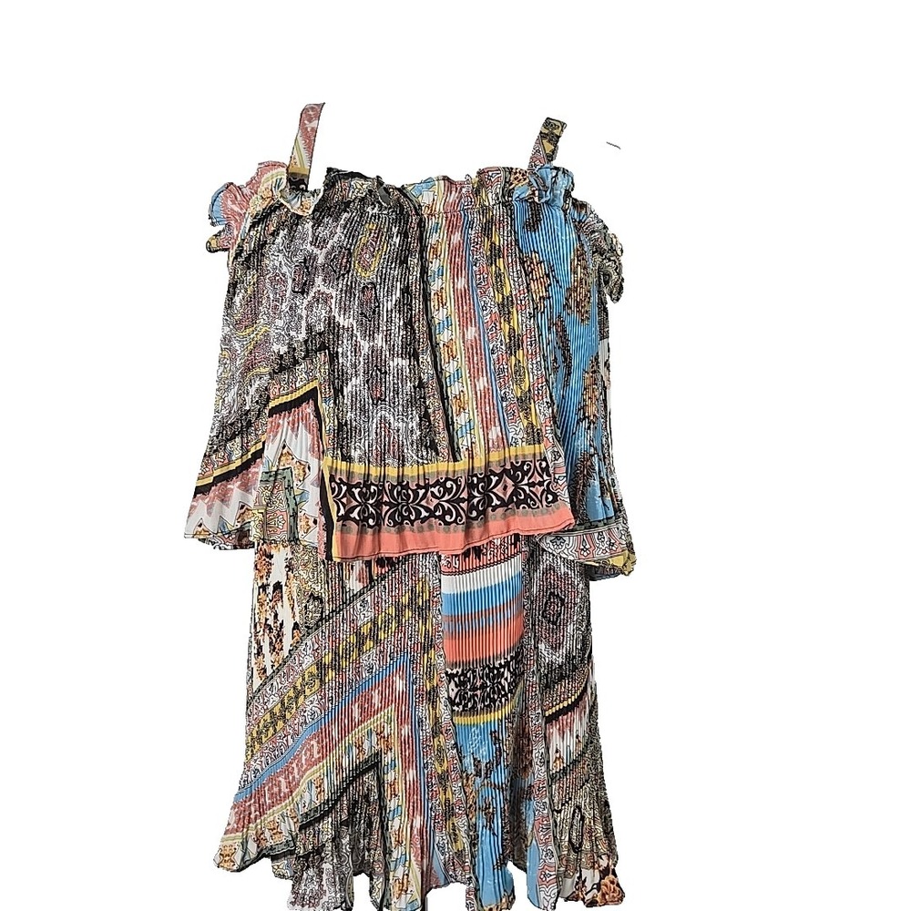 Melissa Paige Multicolor Pleated Crinkle Sleeveless Tunic Top Size Large L
